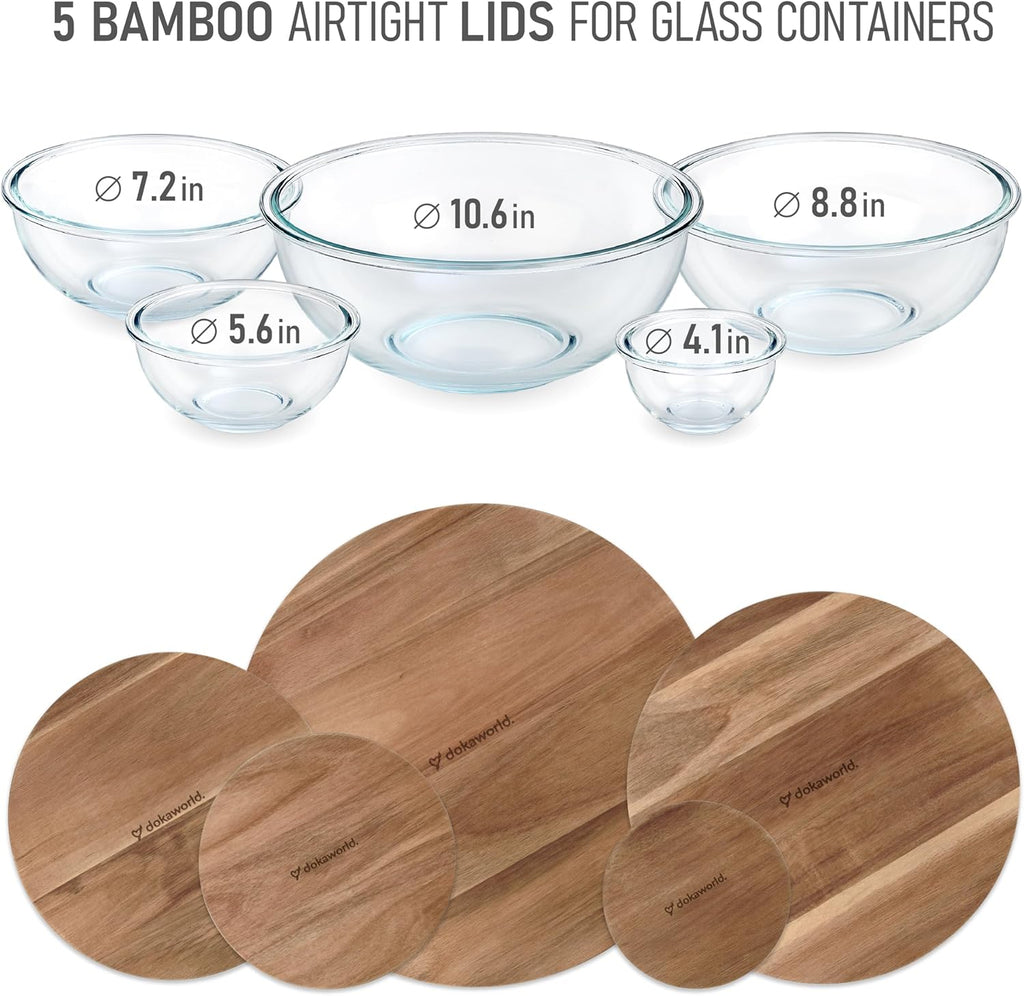 Glass Mixing Bowls Acacia Lids - (Bowls Not Included) Lids are compatible with all Glass Mixing Bowls Set