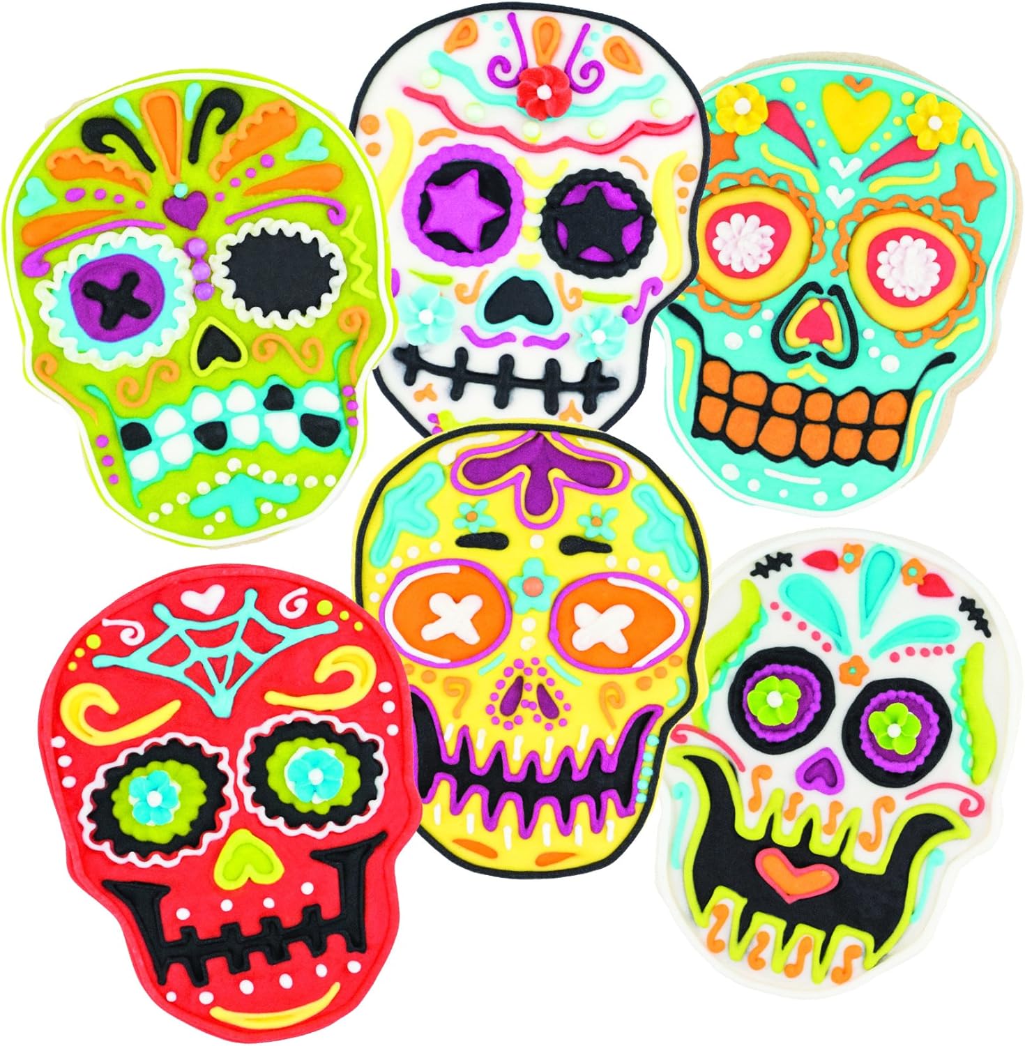 Tovolo Sugar Skull Templates Reverse, Dishwasher Safe, Set of 6 Cookie Stamps with Cutter, Lime/White (81-22492)