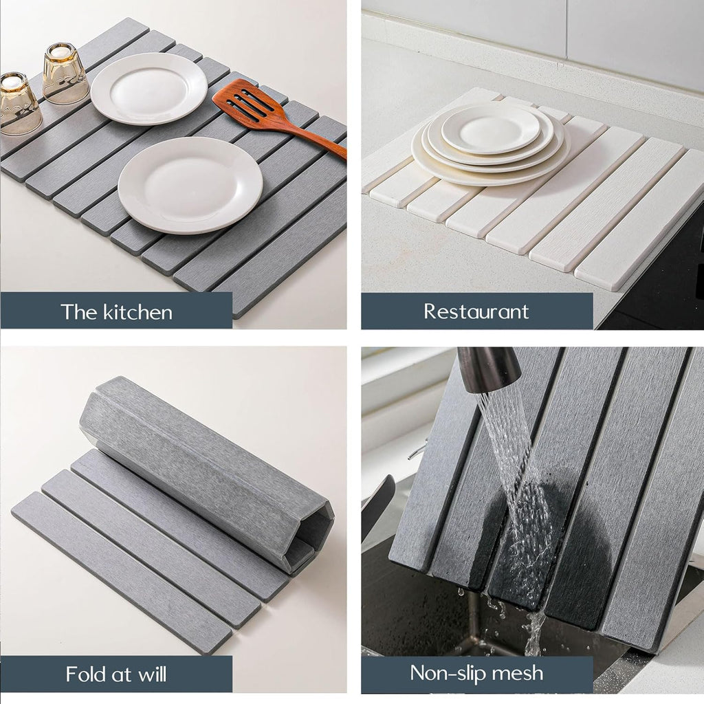 Large Stone Dish Drying Mat for Kitchen Counter, , Marbled Water Absorbing Diatomaceous Earth Drying Pad for Countertop Bottles Utensils Cups 24"x16"