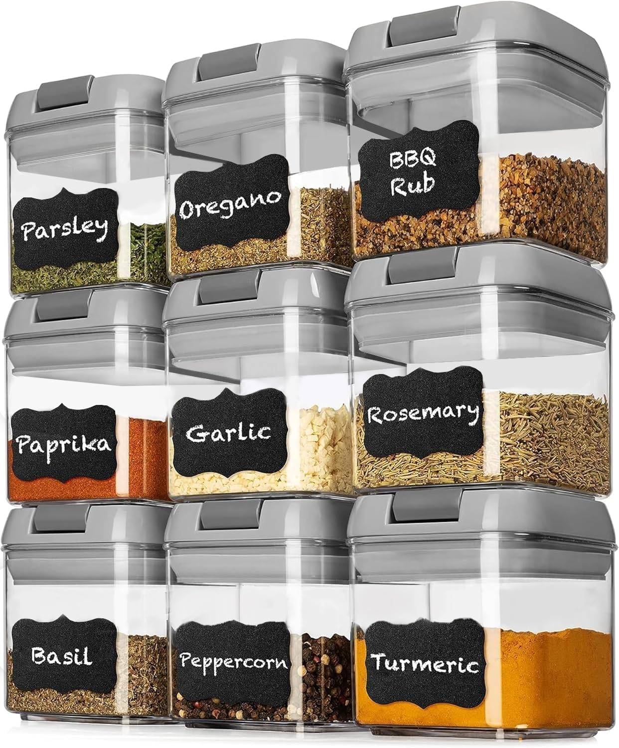 Shazo 9 PC Airtight Food Storage Containers - BPA Free Clear Plastic Snack & Spice Containers with Easy Lock Lids - Kitchen and Pantry Organization for Herbs, Coffee, Tea - 0.5L / 2.1 Cups