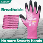 Kebada W1 Work Gloves Women, PU Coated Safety Gloves with Grip, Touchscreen, Ideal for Warehouse Package Handling, Construction, Gardening, Pink Medium