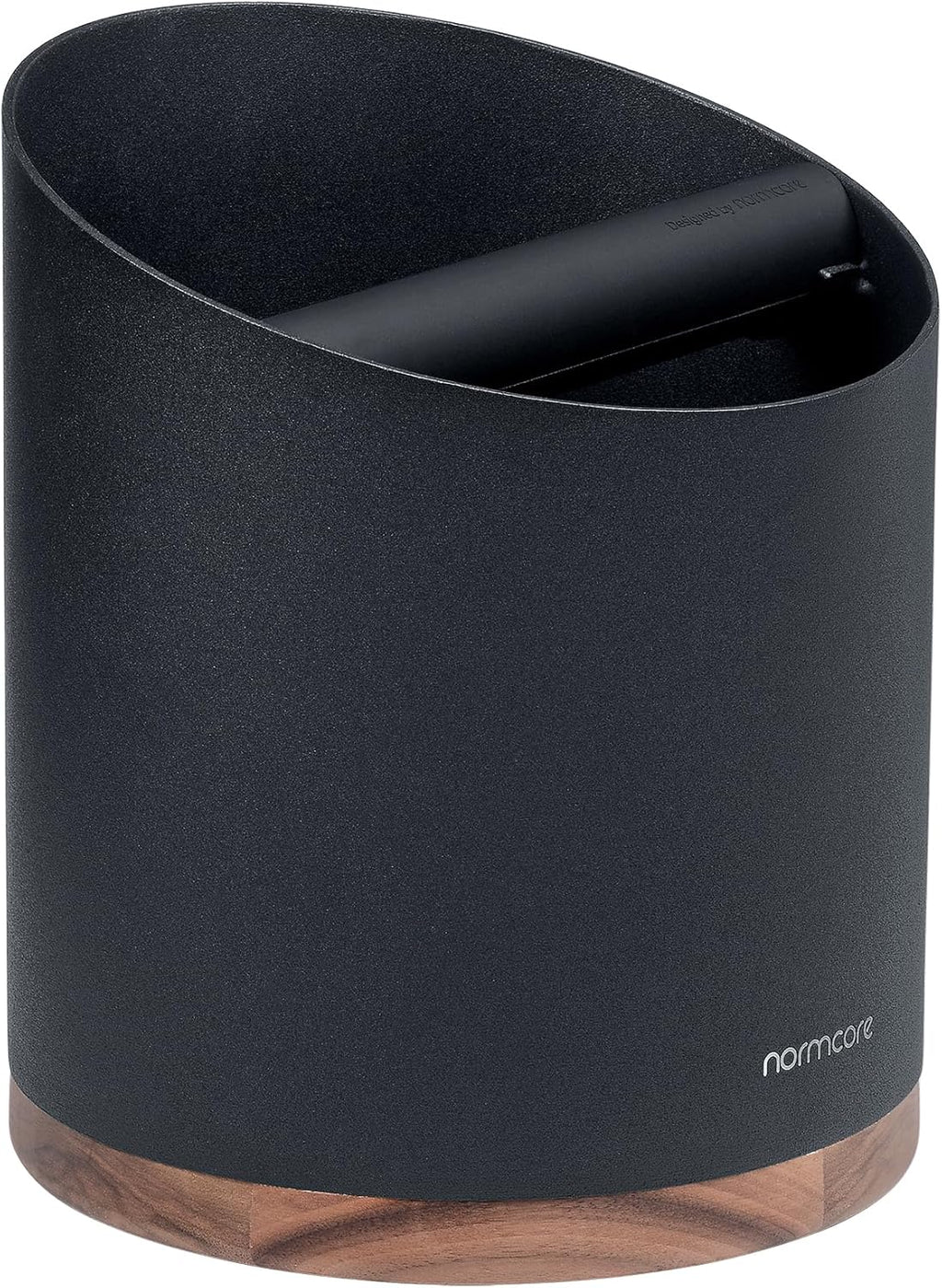 Normcore Espresso Knock Box - 1.8L Capacity, Holds 40–45 Pucks - Heavy-Duty Stainless Steel Coffee Grounds Bin with Removable Knock Bar and Walnut Non-Slip Base, Black