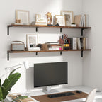 Fun Memories Deep Floating Shelves, 55W x 8D Floating Shelves Set of 2, Wall Mounted Shelf with Metal Brackets, Rustic Wood Wall Shelf for Bathroom, Kitchen and Living Room, Rustic Brown