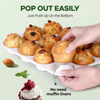 Muffin Pan - 12 Cups Silicone Muffin Pan Non-Stick Food Grade Silicone Cupcake Pan for Muffins,Tart, BPA Free - Standard Cup Size - Diameter 2.8" Depth 1.2" - 1 Piece Cream with Rainbow Dots