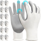 Kebada W1 Work Gloves for Men and Women, 12 Pairs Touchscreen Safety Gloves with Grip, PU-Coated, Ideal for Light & Medium Duty Tasks, White, Large