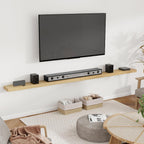 Heimlove 55 Inch Floating Shelves for Wall 8 Inch Deep Oak Shelves Set of 2,Wall Mounted Rustic Wood Long Floating Shelf，Large Extra Display & Storage Shelf with Invisible Brackets