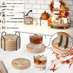 Pumpkins Coaster Set of 6 Cewiru Halloween Coasters for Drinks Absorbent Cup Mats for Table Protection Unique Fall Round Coasters for Coffee Table Kitchen Decor 4.3"