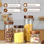 13.5 oz/400 ml Glass Jar with Airtight Wooden Screw Top Lid, Clear Stackable Food Storage Canister, Small Cute Decorative Glass Container for Coffee, Candy, Cookie, Sugar, Oatmeal, Salt, Spice