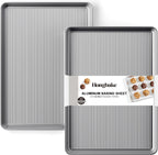 HONGBAKE Aluminum Cookie Sheets for Baking, 2-Pack Commercial Quality Half Sheet Pan, Baking Sheets Non Stick with 50 PCS Parchment Paper, 12.8 x 17.7 in, Silver