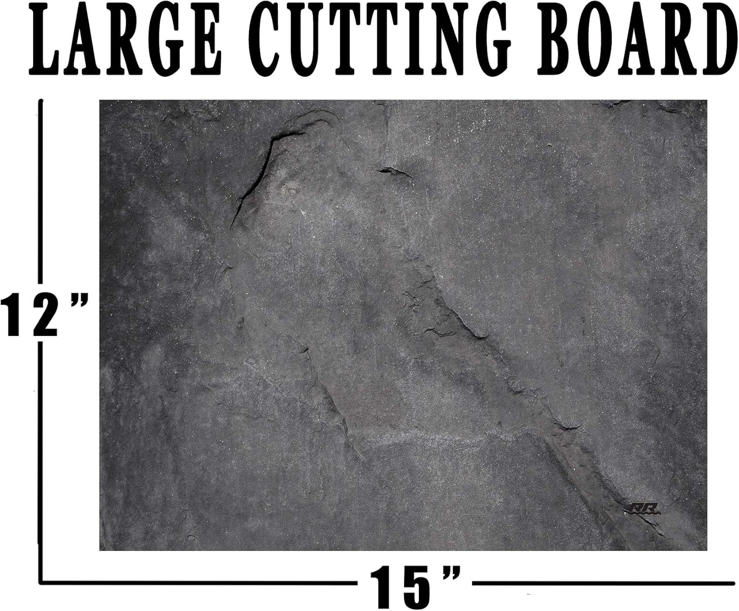 Rogue River Tactical Dark Gray Stone Textured Marble Art Kitchen Glass Cutting Board Modern Decorative Gift Abstract Wavy Contrast Design