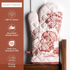 Maison d' Hermine Oven Gloves 100% Cotton Oven Mitt 7" x 13" with Loop Heat Resistant, BBQ, Cooking Gloves, Baking, Grilling, Kitchen, Handling Hot Pans (Pack of 1, Holy Jouy - Brown)