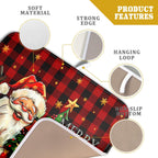 Merry Christmas Santa Claus Red Buffalo Plaid Dish Drying Mat for Kitchen Counter,Winter Snowflake Xmas Tree Drying Mat 16 x 18 Inch with Absorbent Reversible Microfiber Dish Drying Pad for Coffee Bar