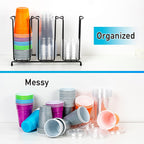Wire Frame Cup and Lid Organizer, 3 Compartment Metal Rack Design Storage Holder for Plastic, Coffee Beverage Cups