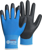 KAYGO Winter Work Gloves for Men and Women, 12 Pairs Thermal Insulated Safety Work Gloves PU Coated, Smooth Grip on Palm & Fingers,Ideal for Freezer Work,Blue,XL