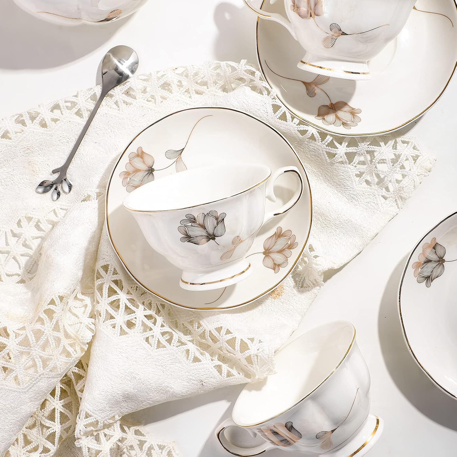 CHENP.HMC Porcelain Ceramic 22-Piece Tea Set, Teapot and Cup Set, 30.7 Ounces, for 6, Gift Sets, Tea or Coffee Lovers, Wedding, Birthday