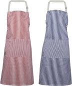 AMOUR INFINI Cotton Aprons for Women with Pockets Adjustable Strap and Waist Ties Washable Printed Aprons for Baking, Cooking, Gardening (Pack of 2- Blue & Rust)