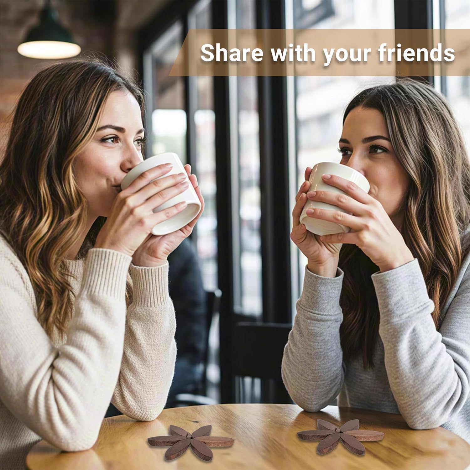 Yuoyar Coasters, Wooden Tree-Shaped Sapeli Wood Drink Coasters Set for Coffee Table, Kitchen Table Decor