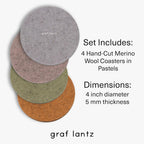 Graf Lantz - Bierfilzl Merino Wool Round Coasters Set of 4 - Pastels (4" Circles) - Absorbs 30% of Weight - German Wool - Heat Resistant, Sustainable, & Reusable - Home Decor & Coffee Table Decor