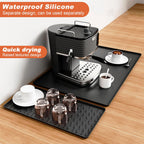 Silicone Coffee Mat, 24 x 16 Inch Non-Slip Heat Resistant, Large and Small Combination Bar Mat, Convex Edge Spill Resistant Design for Coffee Machines and Kitchen Countertops,Wave Pattern Black