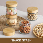 NETANY 4-pack 8oz Glass jars with Airtight Lids, Overnight Oats Containers with Bamboo Lids, Wide mouth Mason Salad jars, Glass Food Storage Containers for Snacks Yogurt Spice Sugar