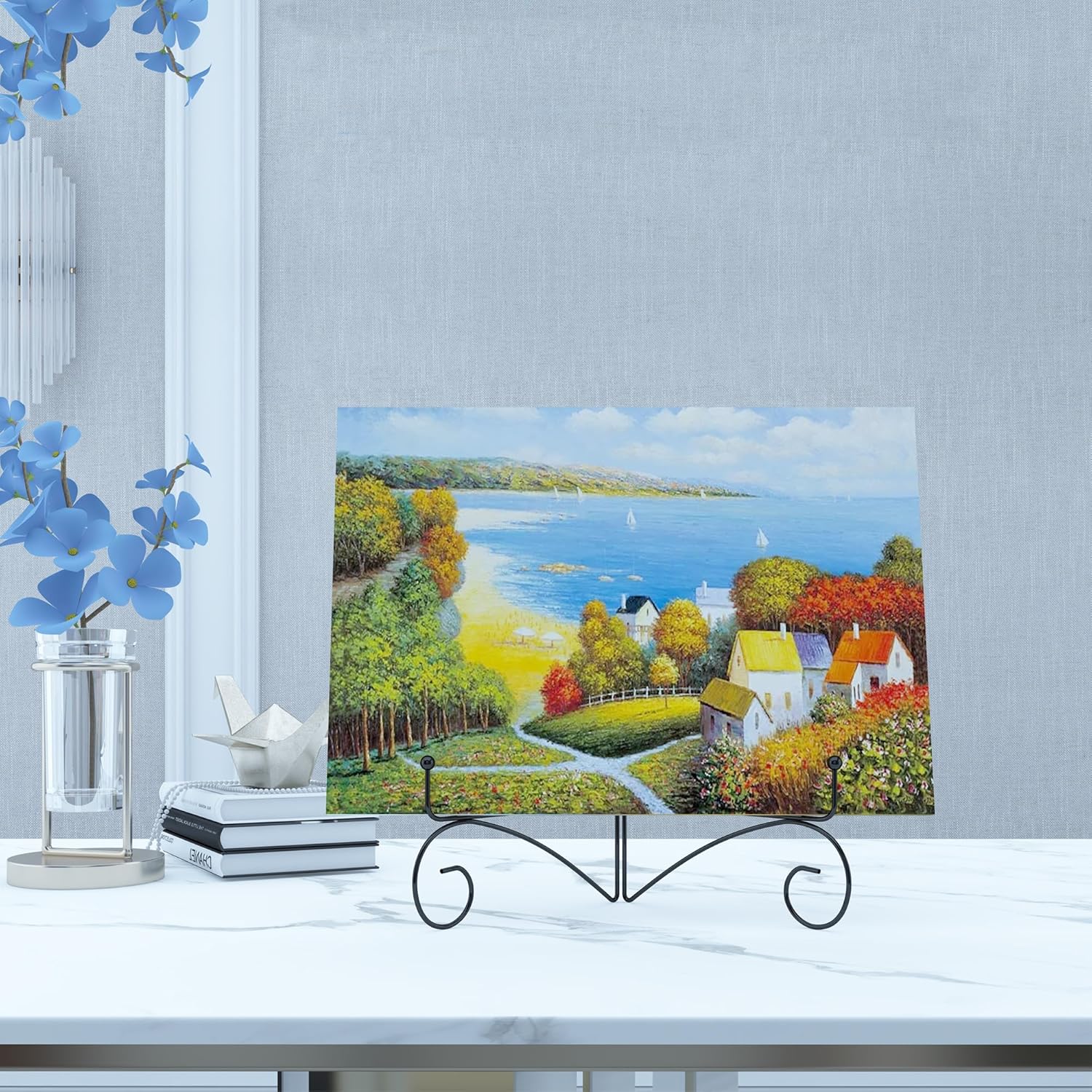 10 Inch Display Plate Stand with Folding Design, Metal Plate Holder for Tables, Picture Easel for Home Decoration, Photo Frame Stand, Black, 2-Pack