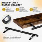 24 Inch Floating Shelves, 9.3" Deep Floating Shelf Wall Mounted, 24" Wall Shelves, Rustic Deep Bookshelf, Large Display Shelves & Storage Shelves for Bedroom, Living Room, Brown, Set of 2