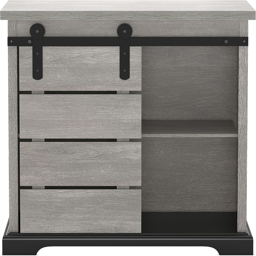 NSdirect Sideboard Coffee Bar Cabinet,Modern Farmhouse Buffet Station Sliding Barn Door Storage Credenza Console with Slat and Shelf Entryway Storage Cabinet Kitchen Dining Living Room, White