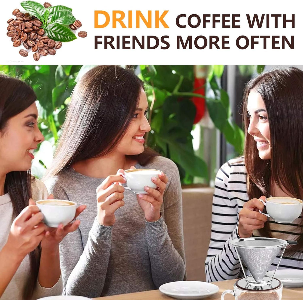 Pour Over Coffee Dripper, Reusable Stainless Pour Over Coffee Maker for (1-4 Cup), Easy to Clean Paperless Pour Over Coffee Maker, Fine Mesh Coffee Strainer with Stand and Bonus Brush