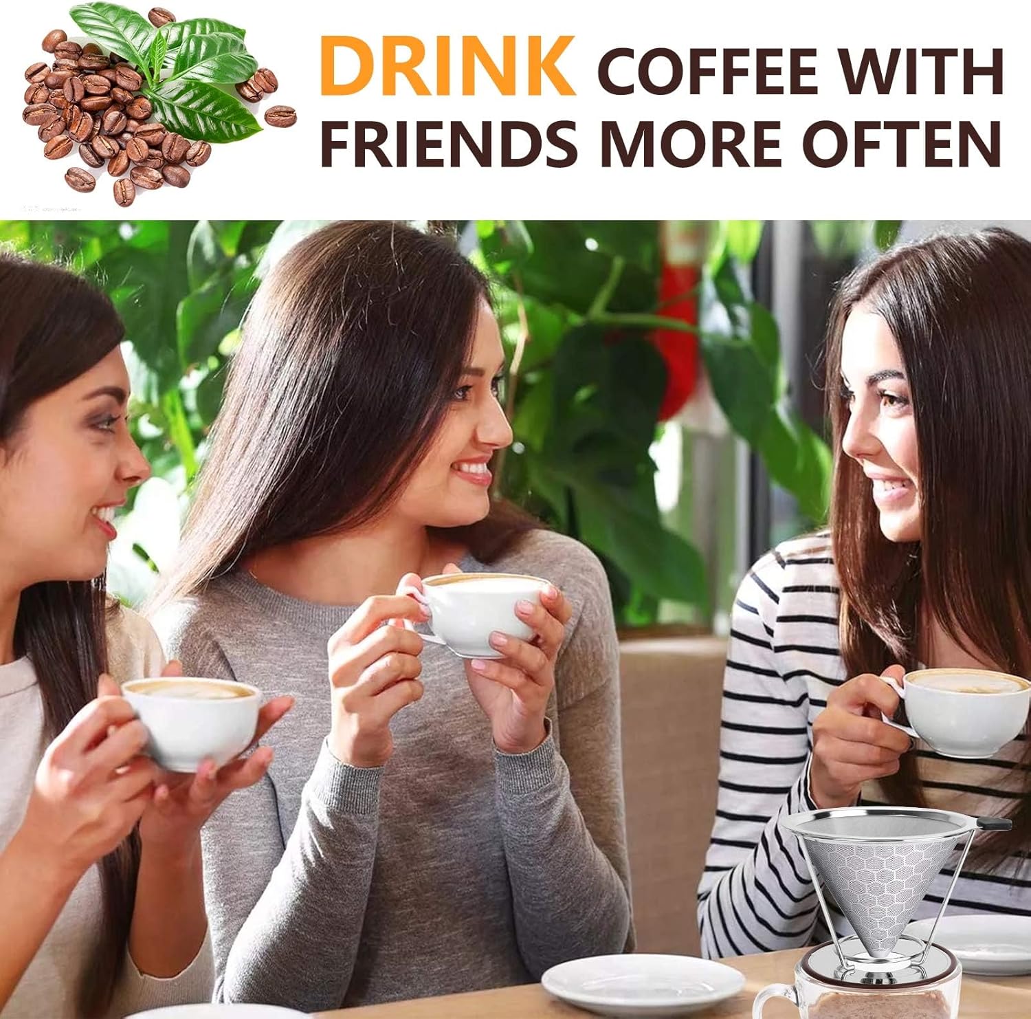 Pour Over Coffee Dripper, Reusable Stainless Pour Over Coffee Maker for (1-4 Cup), Easy to Clean Paperless Pour Over Coffee Maker, Fine Mesh Coffee Strainer with Stand and Bonus Brush