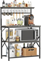 Furologee Kitchen Bakers Rack with Hutch,Coffee Stand with Storage 4 Tiers,Coffee Bar Station with a 31.5 Inch Larger Desktop and 8 S Hooks,Kitchen Microwave Rack for Spices,Pots,Rustic Brown
