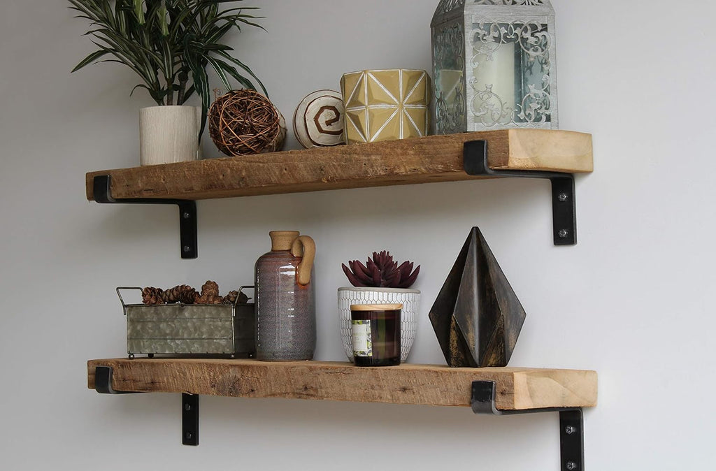 Urban Legacy Accent Shelves | Reclaimed Barn Plank | Set of 2 with Full Brackets (Natural 40" x 7" x 2")
