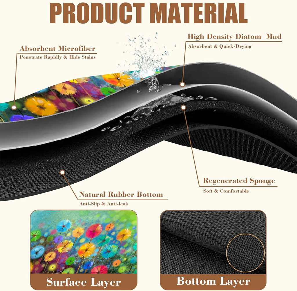 Dish Drying Mat Watercolor Rainbow Dandelion Coffee Bar Mat for Countertop Absorbent Hide Stain Rubber Backed Dish Drainer Rack Pad Espresso Machine Dining Room Decoration 15.7 x 23.6 Inch