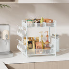 VITVITI Coffee Bar Organizer with Mug Holder, Metal Coffee Station Organizer for Countertop, 2 Tier Cup Mug Holders Rack with Basket for Kitchen Office, Black