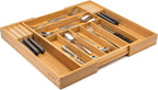 Bamboo Drawer Organizer with Knife Blocks - Silverware Organizer & Utensil Drawer Organizer, Cutlery Tray with Dividers, 7-9 Slots- Premium Kitchen Organizer for Utensils & Flatware (Natural)