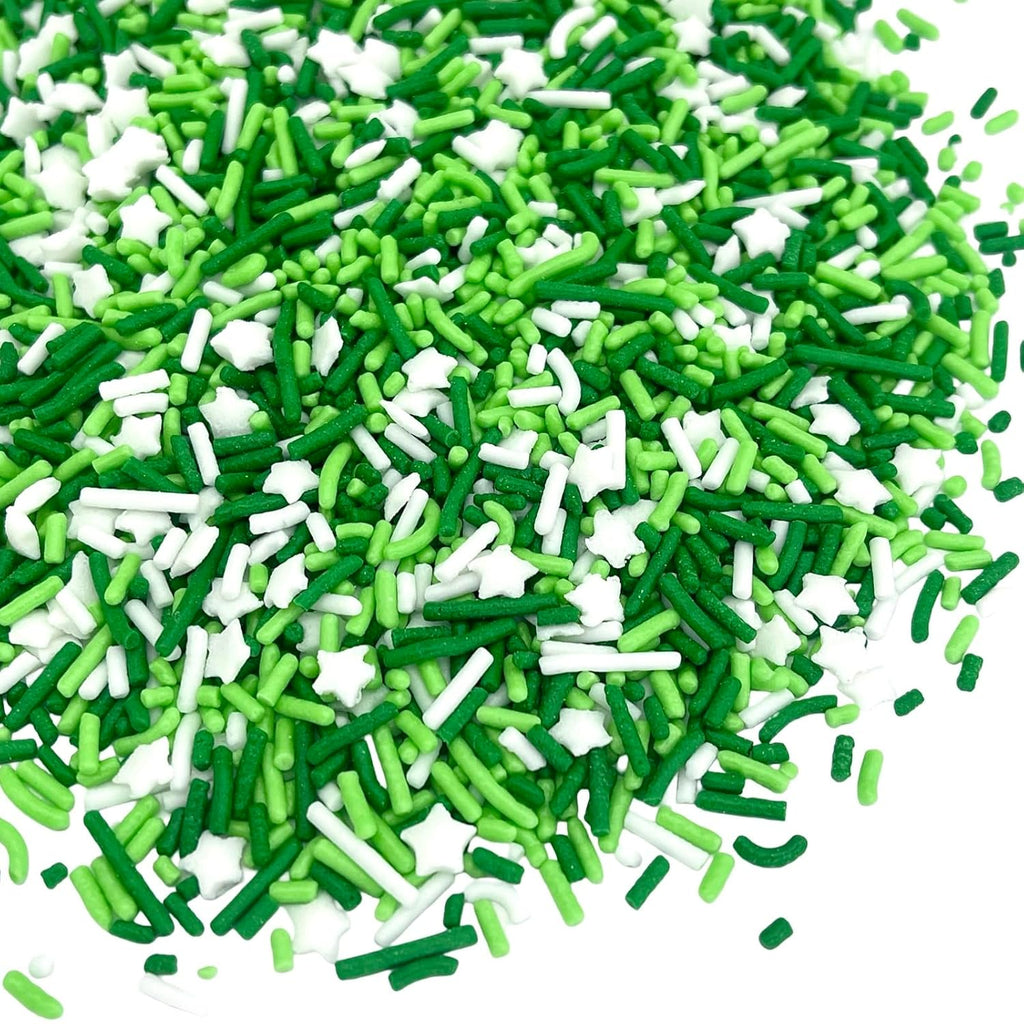 Manvscakes Sprinkles- Edible Cake and Cupcake Sprinkles with Assorted Shapes and Sizes for Parties, Metallic Sprinkle Mix for Cookies, Ice Cream, Cake and Cupcake Decorating, 4 oz (Green and Silver)