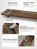 Tinamo Acacia Bathtub Tray Caddy with Adjustable Legs - Bath Tub Tray for Freestanding Tubs - 39x9.75 Inch Large Wooden Anti-Tipping Tub Tray for Bathtub with Accessories Holders (Walnut, 39x9.75)