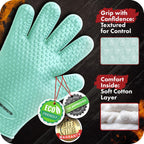 KITCHEN PERFECTION XL Silicone Smoker Oven Gloves-Extreme Heat Resistant BBQ Gloves-Handle Hot Food Right on Your Grill Fryer&Pit|Waterproof Grilling Cooking Baking Mitts|Superior Value Set+3 Bonuses