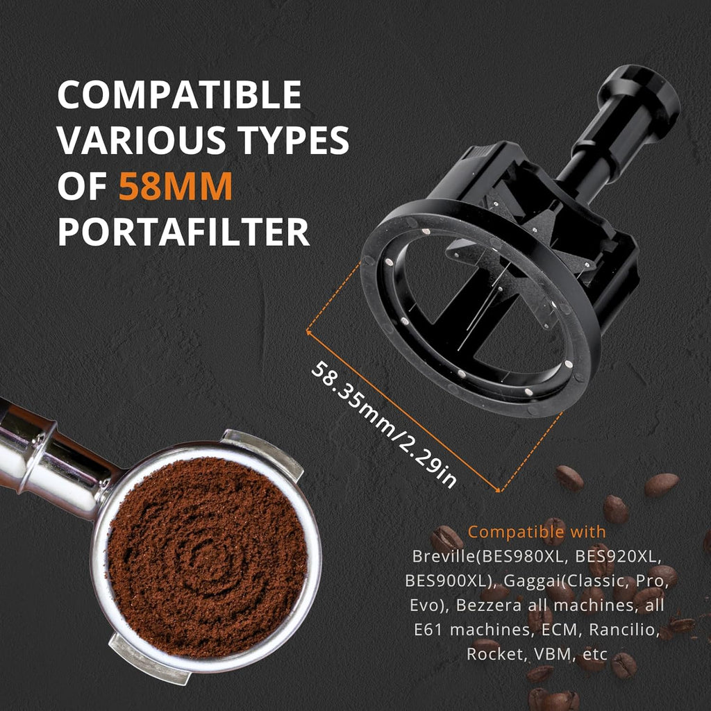 WDT Tool Espresso 58mm, 9 Needle Espresso Stirrer Distribution Tool for Barista, Adjustable Depth Espresso Needle Distributor with Magnetic Base (58mm)