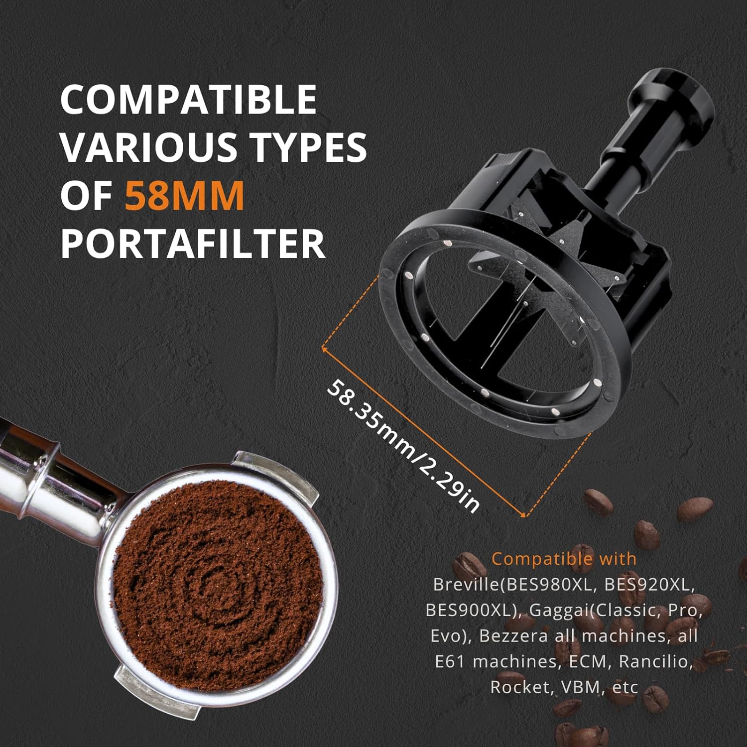 WDT Tool Espresso 58mm, 9 Needle Espresso Stirrer Distribution Tool for Barista, Adjustable Depth Espresso Needle Distributor with Magnetic Base (58mm)