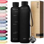 KIVY Slim Water Bottle 32oz [Lightweight & Shatterproof] Fits Backpack & Cupholder for Travel, Sports, School, Gym - Black water bottle no straw - Mens water bottle screw top - Dishwasher Safe