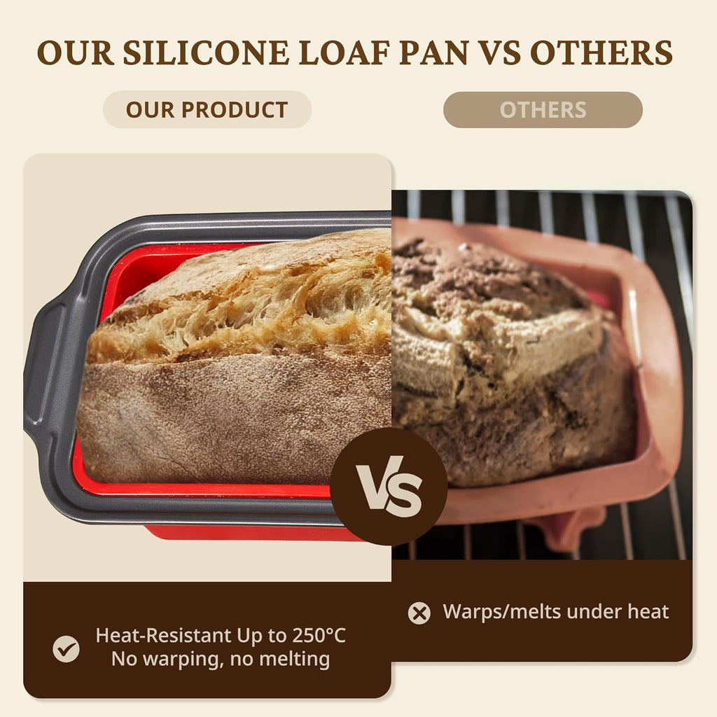 BRONYPRO 9x5 Inch Non-Stick Bread Loaf Pan,Non-Toxic Silicone Baking Mold For Homemade Bread,Heavy-Duty Steel Frame,Dishwasher Safe-Red