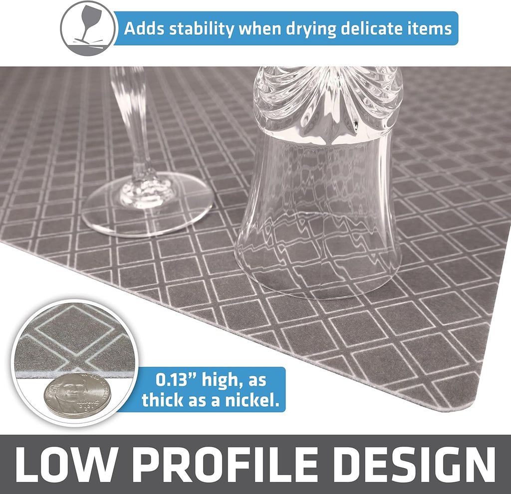 Drymate XL Dish Drying Mat, Oversized (19”x24”), Low-Profile, Super Absorbent, Quick Dry Fabric, Waterproof & Slip-Resistant, for Kitchen Counter, Trimmable, Easy to Clean (USA Made)(Taupe)