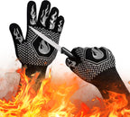 BBQ Fireproof Gloves, Grill Cut-Resistant Gloves 1472°F Heat Resistant Gloves, Non-Slip Silicone Oven Gloves, Kitchen Safe Cooking Gloves for Oven Mitts,Barbecue,Cooking, Frying,13.5 Inch-Grey