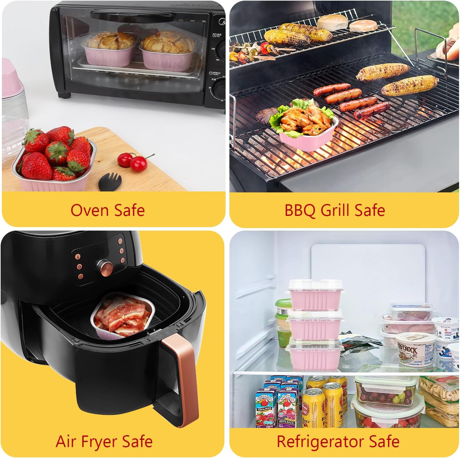 120pack/10oz Mini Cake Foil Pans with Lids,LNYZQUS 4”x4” Large Cupcake Pan Disposable Ramekins,Small Brownie Baking Cups Square Muffin Tin Cheesecake Containers Holders-Pink