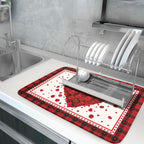 Giwawa Love Heart Dish Drying Mat 18x24 inch Valentines Day Red Rose Flowers Dish Drainer Mats Red Black Buffalo Plaids Absorbent Dish Drying Pad for Kitchen Countertop Wedding Large Decor