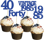 Gyufise 24Pcs Vintage 1985 Cupcake Toppers Glitter Cheers to 40 Fabulous Forty Cupcake Picks 40th Birthday Wedding Anniversary Party Cake Decorations Supplies Deep Blue