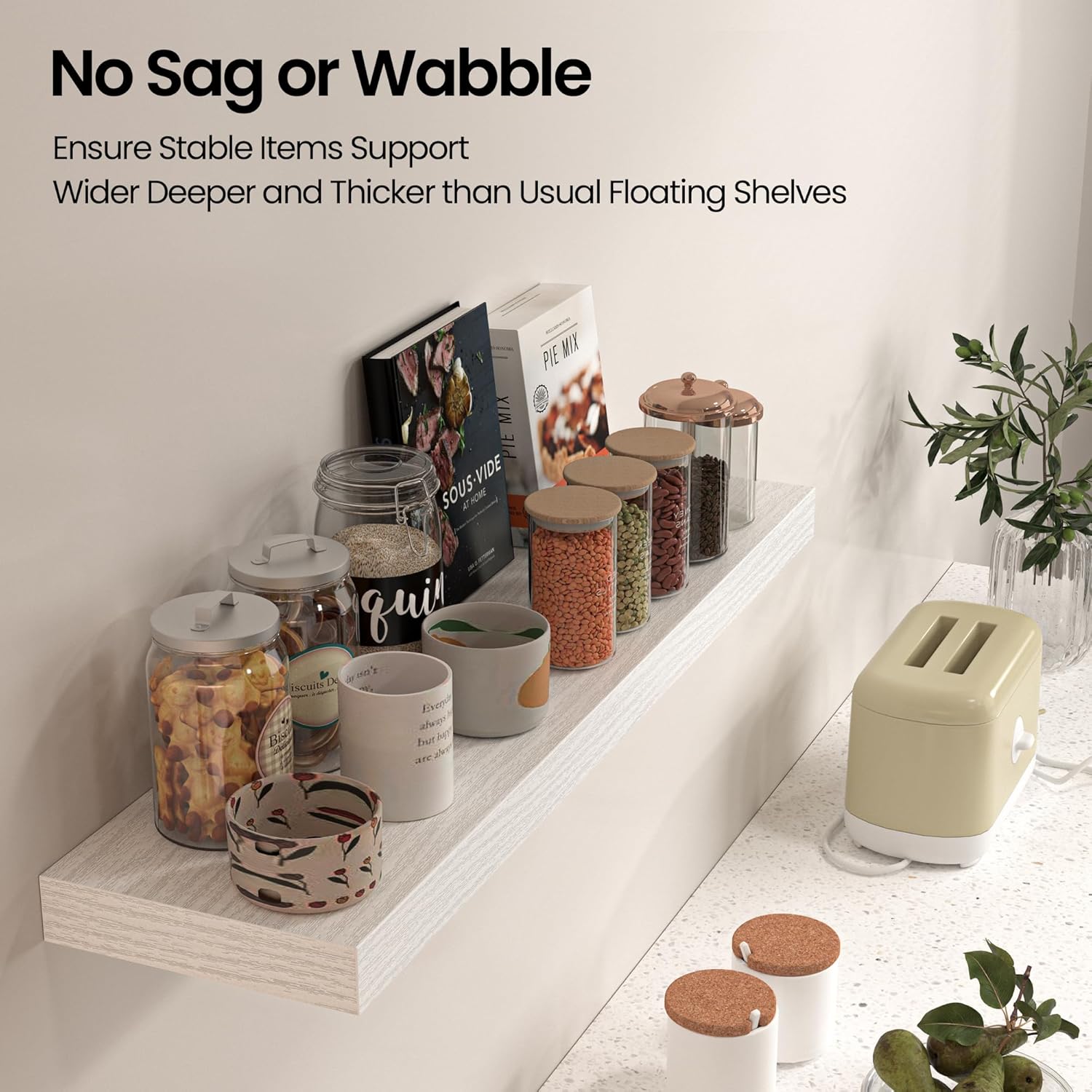 Floating Shelves for Wall, 31.5" W x 6.7" D x 1.5" H, Wooden Wall Mounted Display Shelves with Invisible Brackets for Living Room, Bedroom, Bathroom, Kitchen Decor and Storage, Set of 2, White