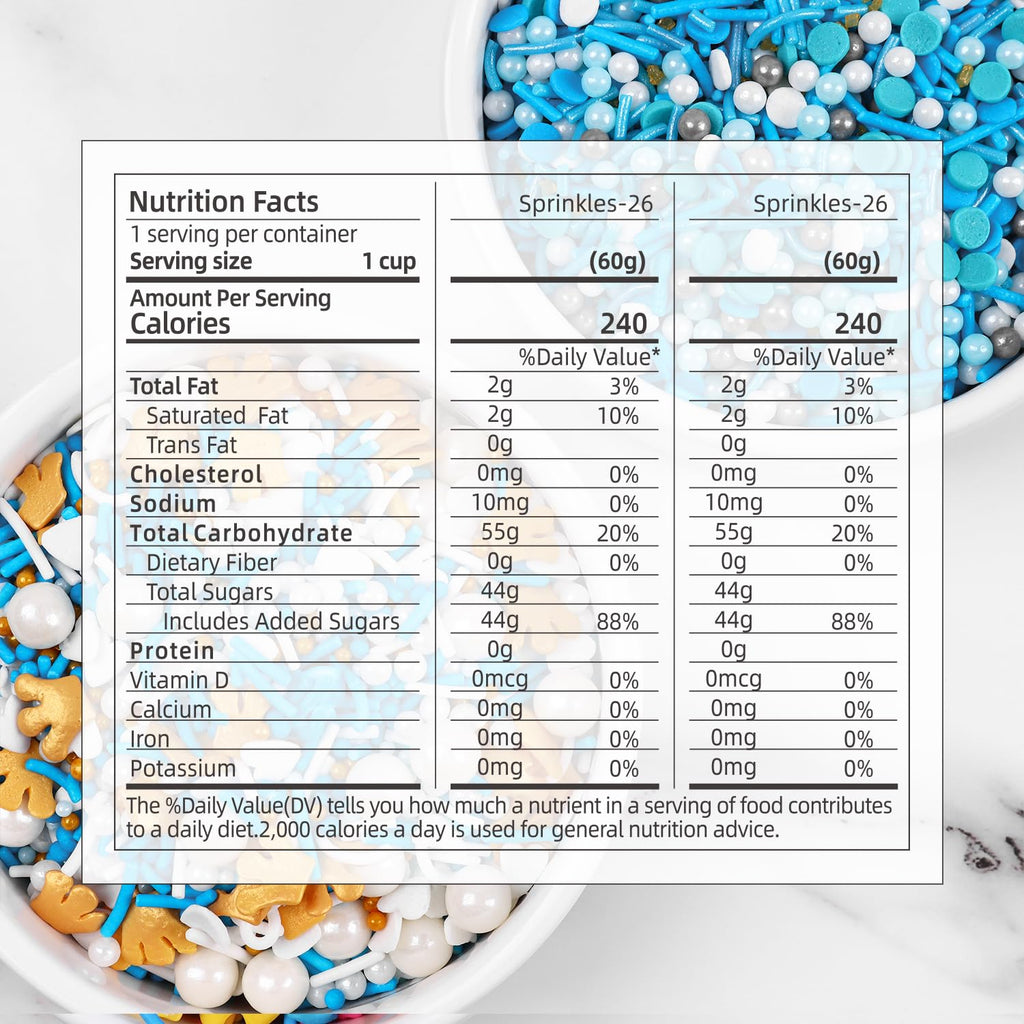 Edible Blue Sprinkles Mix, Blue Confetti Jimmy Sprinkles, Gold Sanding Sugar, Pearl Sprinkles, Gold Crown Sprinkles for Cake Decorating, Cupcakes, Cookies, and Ice Cream Toppings. (120g/4.2oz)