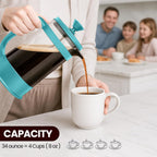 Utopia Kitchen French Press Espresso and Tea Maker with Triple Filters, Stainless Steel Plunger and Heat Resistant Borosilicate Glass (Aqua, 34-oz (Pack of 1))