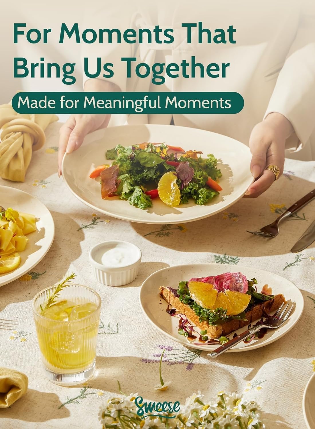 Sweese 7.8" Porcelain Dessert Plates, Beige, Set of 6 - Scratch-Resistant, Microwave Oven Safe Appetizer Plates